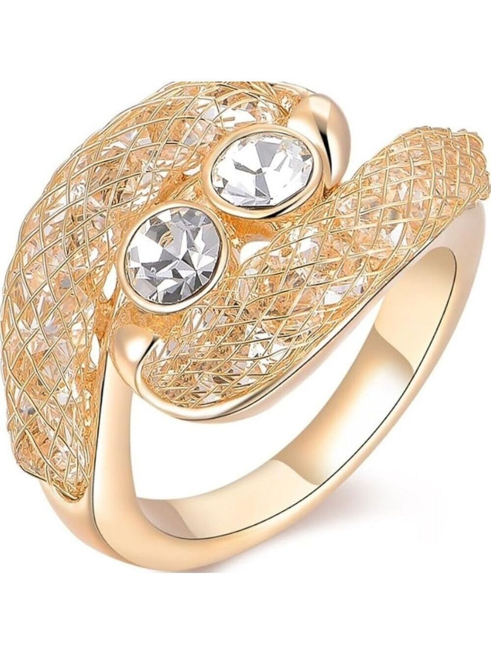 Fashion Rose Gold Mesh Crystal CZ Statement Ring